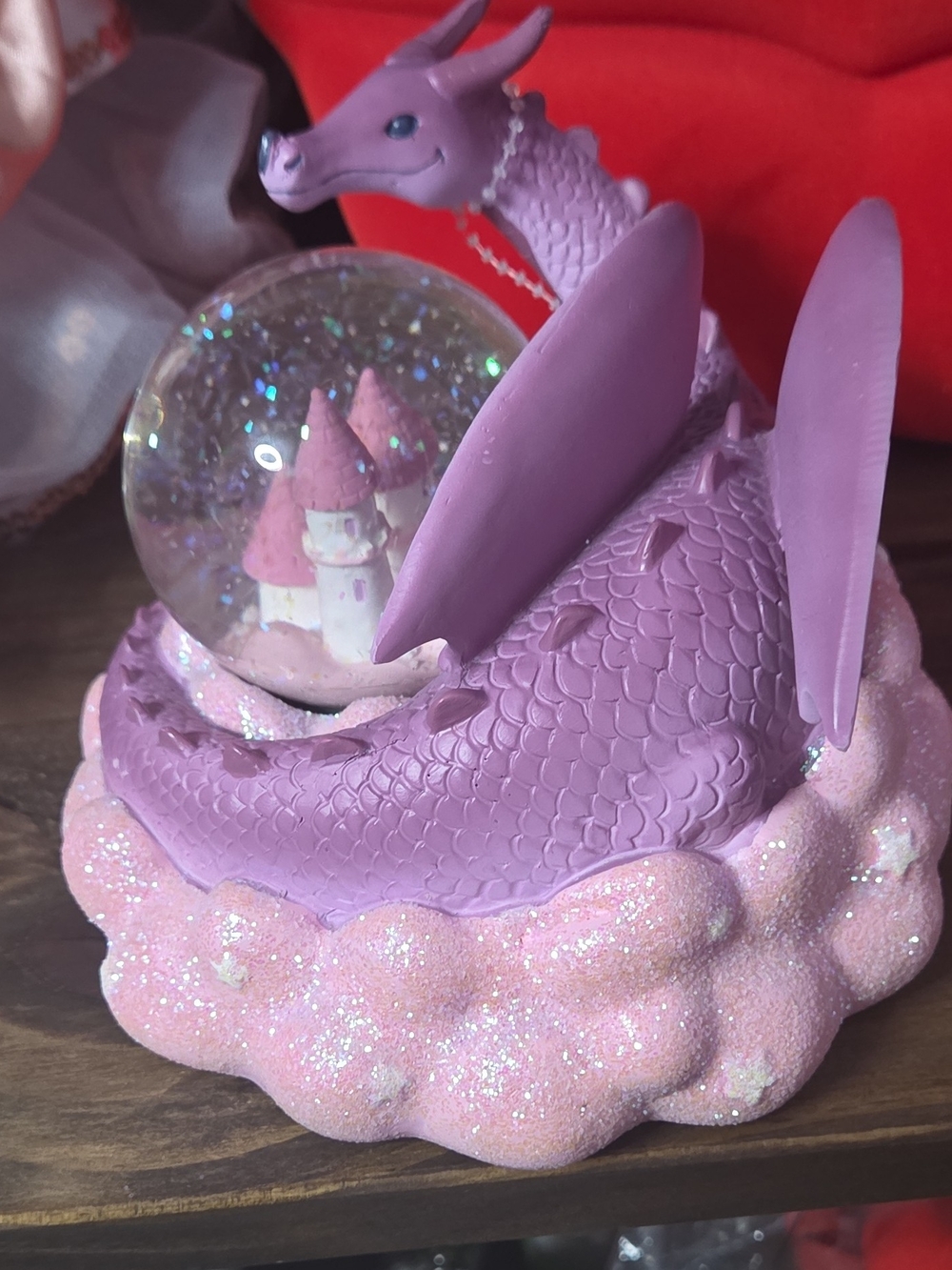 The Big One Pink and Lavender Dragon Snow Globe